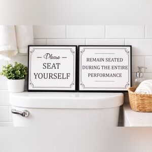 Funny Bathroom Wall Art – Framed Set of 2 (8x10)